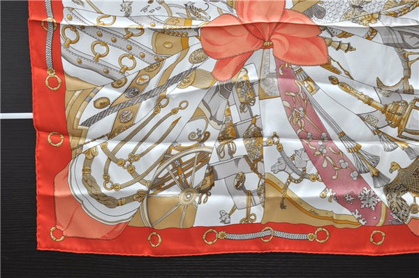 Authentic HERMES Carre 65 Scarf "soleil de soie" Silk Red 9554D