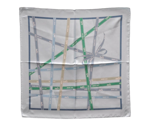 HERMES Petit Carre 40 Scarf Handkerchief "Bolduc Ribbon" Silk Light Blue 9556D