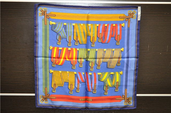 Authentic HERMES Petit Carre 40 Scarf Handkerchief "Les Sangles" Silk Blue 9557D