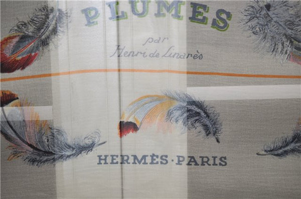 Authentic HERMES Carre 90 Scarf "PLUMES" Silk Mousseline Yellow 9558D