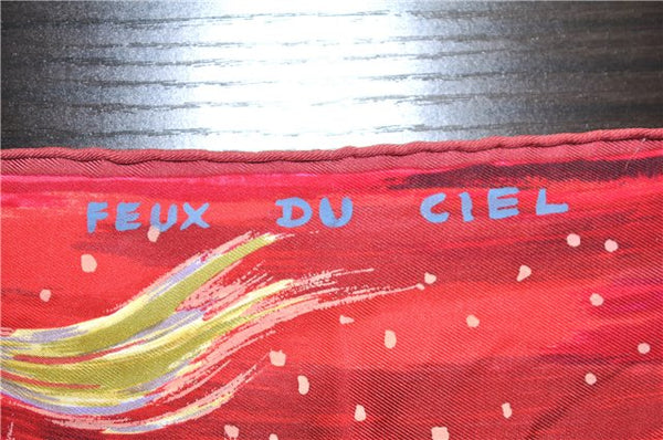 Auth HERMES Petit Carre 40 Scarf Handkerchief "FEUX DU CIEL" Silk Bordeaux 9559D