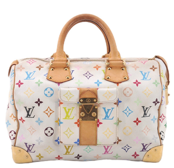 Authentic Louis Vuitton Monogram Multicolor Speedy 30 Hand Bag White LV 9559E