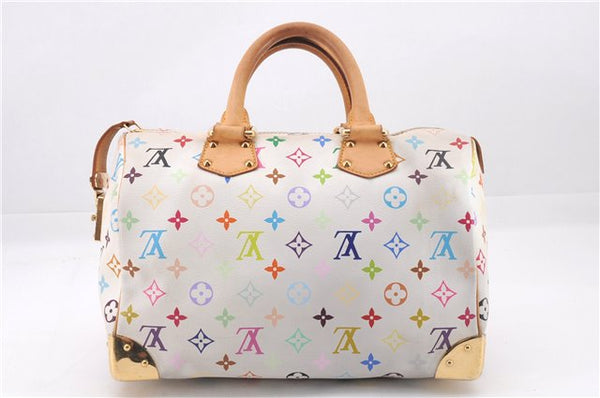 Authentic Louis Vuitton Monogram Multicolor Speedy 30 Hand Bag White LV 9559E