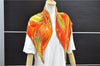 Authentic HERMES Pleats Scarf "FEUX DU CIEL" Light Green Orange Box 9561D