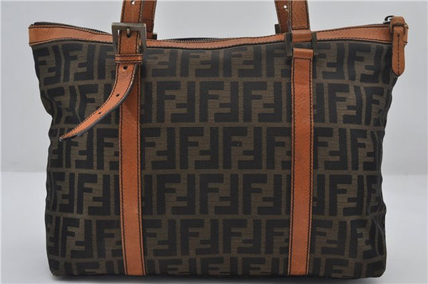Authentic FENDI Zucca Vintage Shoulder Tote Bag Canvas Leather Brown 9563E