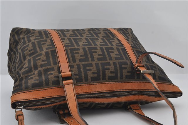 Authentic FENDI Zucca Vintage Shoulder Tote Bag Canvas Leather Brown 9563E