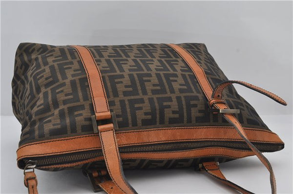 Authentic FENDI Zucca Vintage Shoulder Tote Bag Canvas Leather Brown 9563E