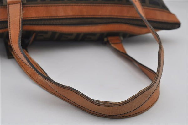 Authentic FENDI Zucca Vintage Shoulder Tote Bag Canvas Leather Brown 9563E