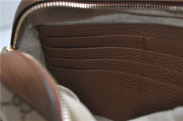 Authentic GUCCI Shoulder Crossbody Bag GG Canvas Leather 449413 Brown Junk 9564E