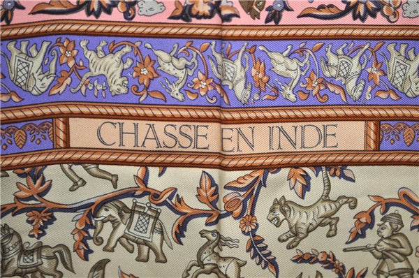 Authentic HERMES Carre 90 Scarf "CHASSE EN INDE" Silk Ivory 9567D