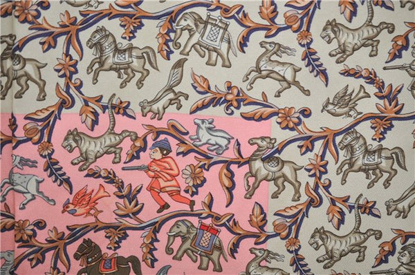 Authentic HERMES Carre 90 Scarf "CHASSE EN INDE" Silk Ivory 9567D