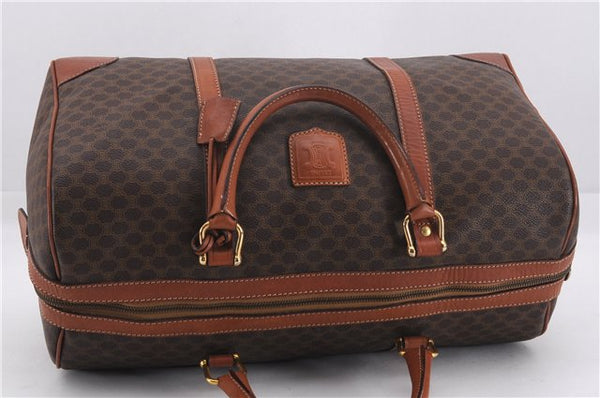 Authentic CELINE Macadam Blason Travel Boston Bag PVC Leather Brown 9568E
