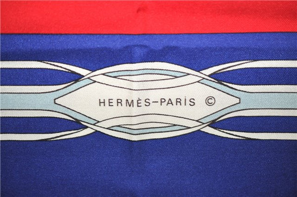 Authentic HERMES Carre 90 Scarf "Les fantaisies du Roy" Silk Blue 9569D