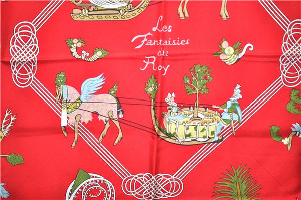 Authentic HERMES Carre 90 Scarf "Les fantaisies du Roy" Silk Blue 9569D