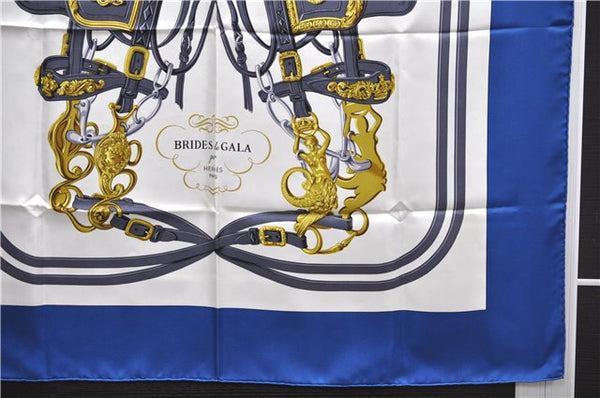 Authentic HERMES Carre 90 Scarf "BRIDES de GALA par" Silk Blue 9571D