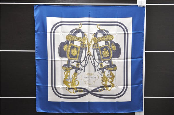 Authentic HERMES Carre 90 Scarf "BRIDES de GALA par" Silk Blue 9571D