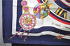 HERMES Carre 90 Scarf "parmi les fleurs je compte les heures" Silk Navy 9577D