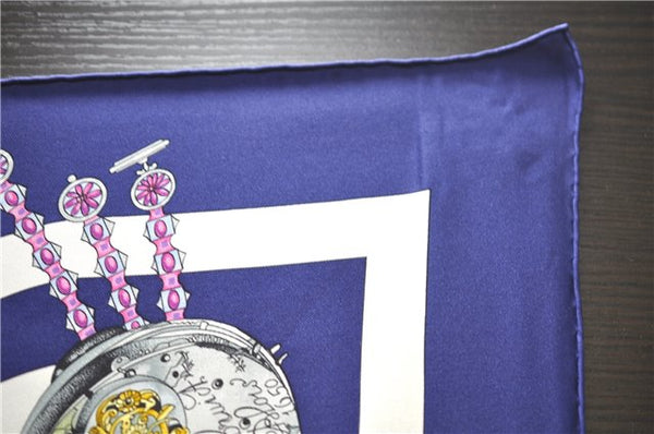 HERMES Carre 90 Scarf "parmi les fleurs je compte les heures" Silk Navy 9577D