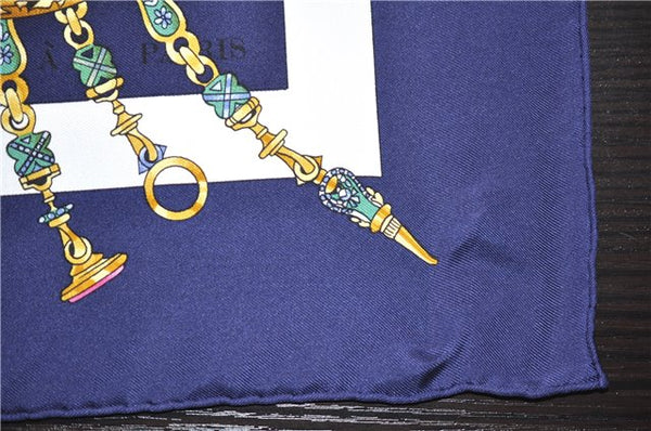 HERMES Carre 90 Scarf "parmi les fleurs je compte les heures" Silk Navy 9577D