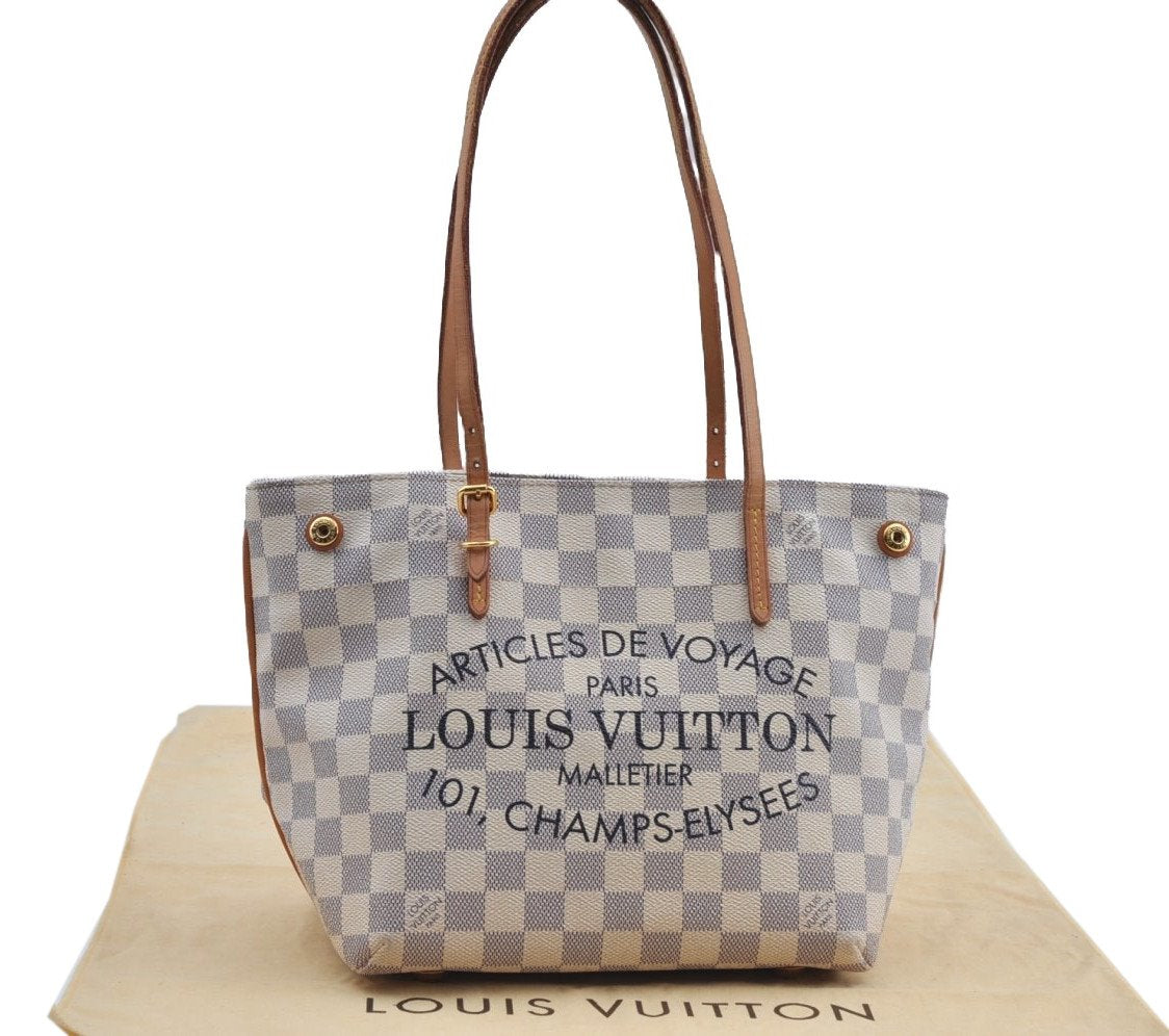Authentic Louis Vuitton Damier Azur Cabas PM Shoulder Tote Bag N41376 LV 9578E