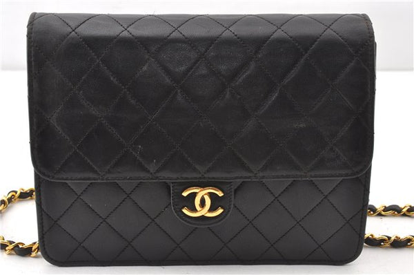 Authentic CHANEL Lamb Skin Matelasse Chain Shoulder Bag Black CC Junk 9582F