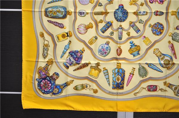 Authentic HERMES Carre 90 Scarf "Qu'importe le flacon" Silk Yellow 9584D