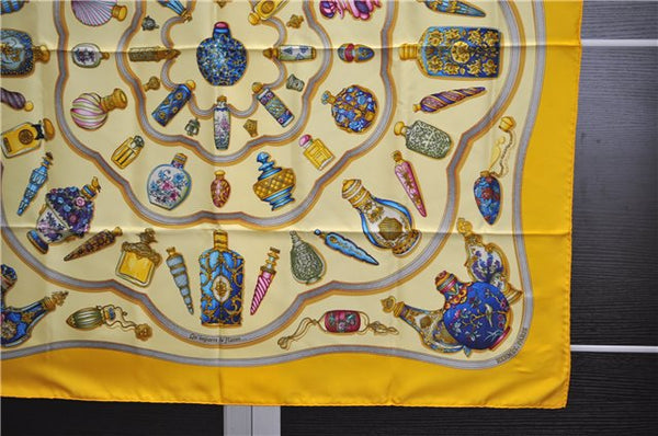 Authentic HERMES Carre 90 Scarf "Qu'importe le flacon" Silk Yellow 9584D