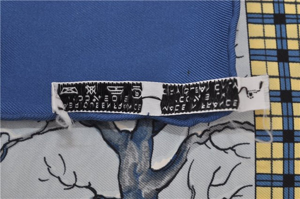 Authentic HERMES Carre 90 Scarf "I'Hiver en Poste" Silk Blue 9587D