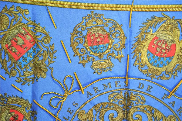 HERMES Petit Carre 40 Scarf Handkerchief "LES ARMES DE PARIS" Silk Yellow 9591D