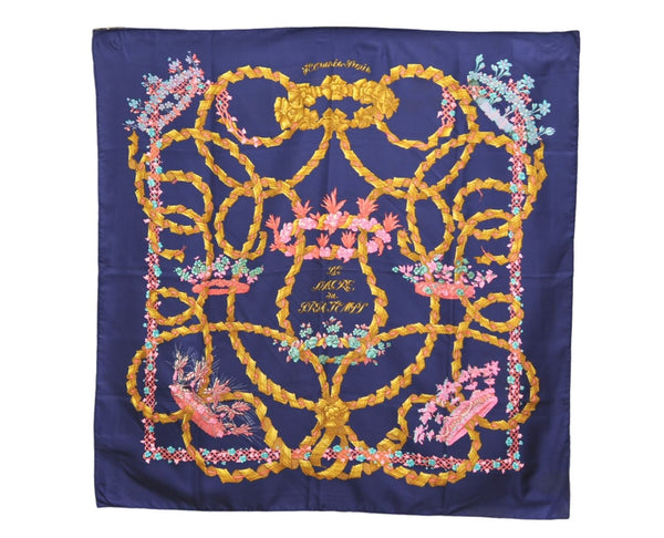 Authentic HERMES Carre 90 Scarf "LE SACRE DU PRINTEMPS" Silk Navy 9592D