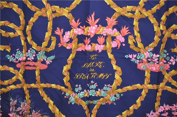 Authentic HERMES Carre 90 Scarf "LE SACRE DU PRINTEMPS" Silk Navy 9592D