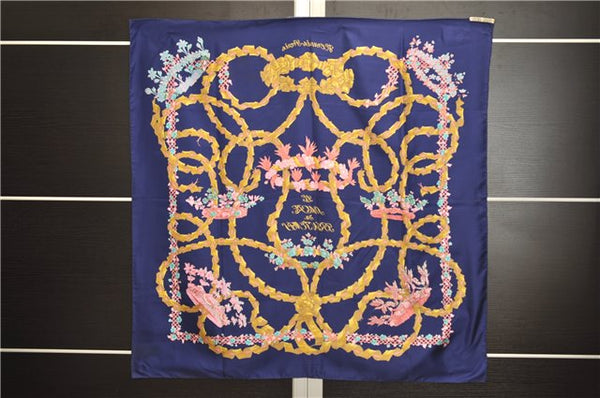 Authentic HERMES Carre 90 Scarf "LE SACRE DU PRINTEMPS" Silk Navy 9592D