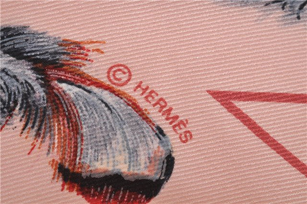 Authentic HERMES Carre POINTU Triangle Scarf "PLUMES" Silk Pink Box 9596E