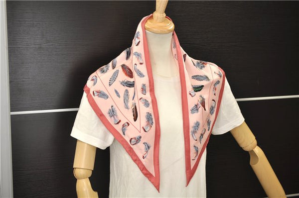 Authentic HERMES Carre POINTU Triangle Scarf "PLUMES" Silk Pink Box 9596E