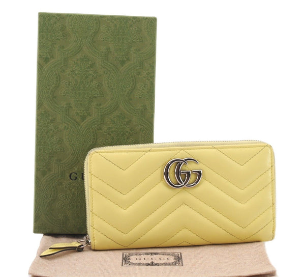 Authentic GUCCI GG Marmont Double G Long Wallet Leather 443123 Yellow Box 9597E