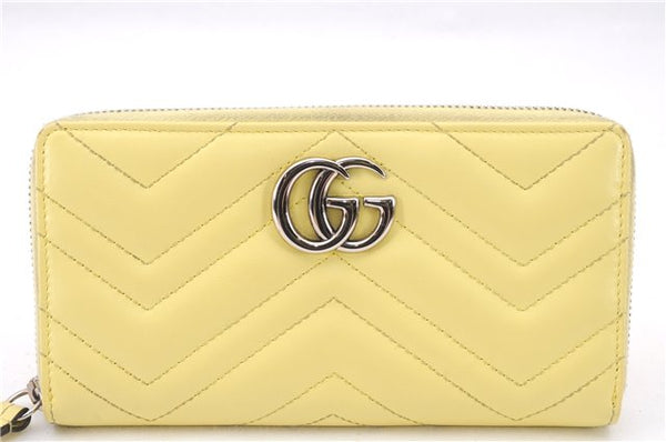 Authentic GUCCI GG Marmont Double G Long Wallet Leather 443123 Yellow Box 9597E