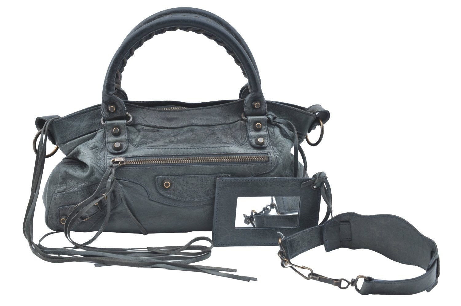 Authentic BALENCIAGA Classic The First 2Way Hand Bag Leather 103208 Green 9597G