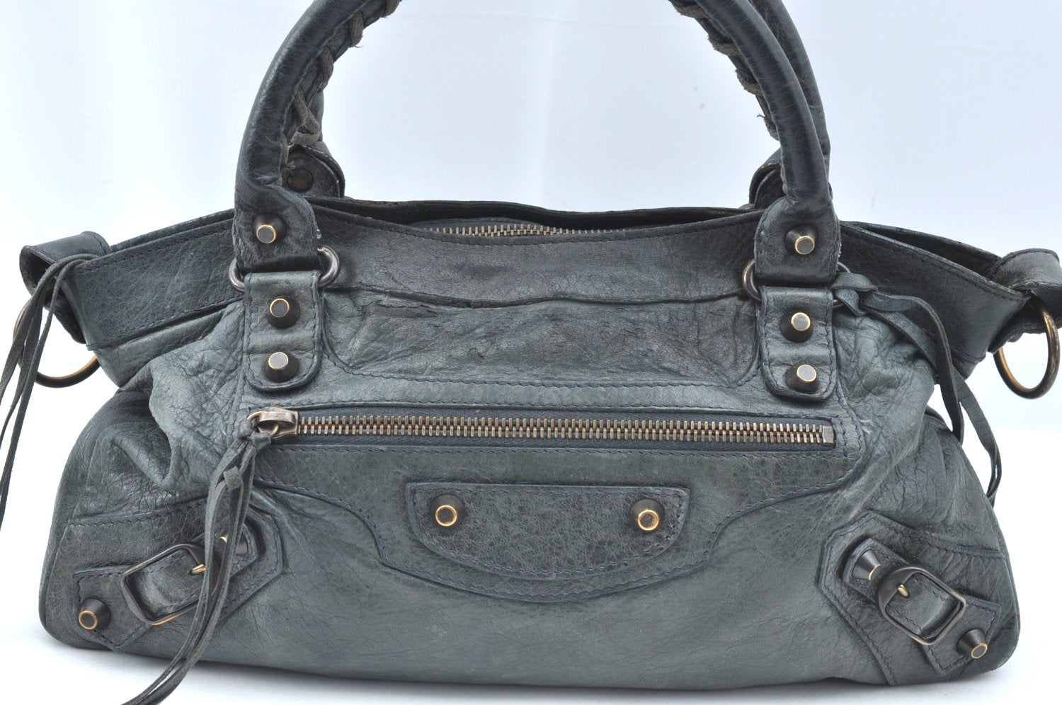 Authentic BALENCIAGA Classic The First 2Way Hand Bag Leather 103208 Green 9597G