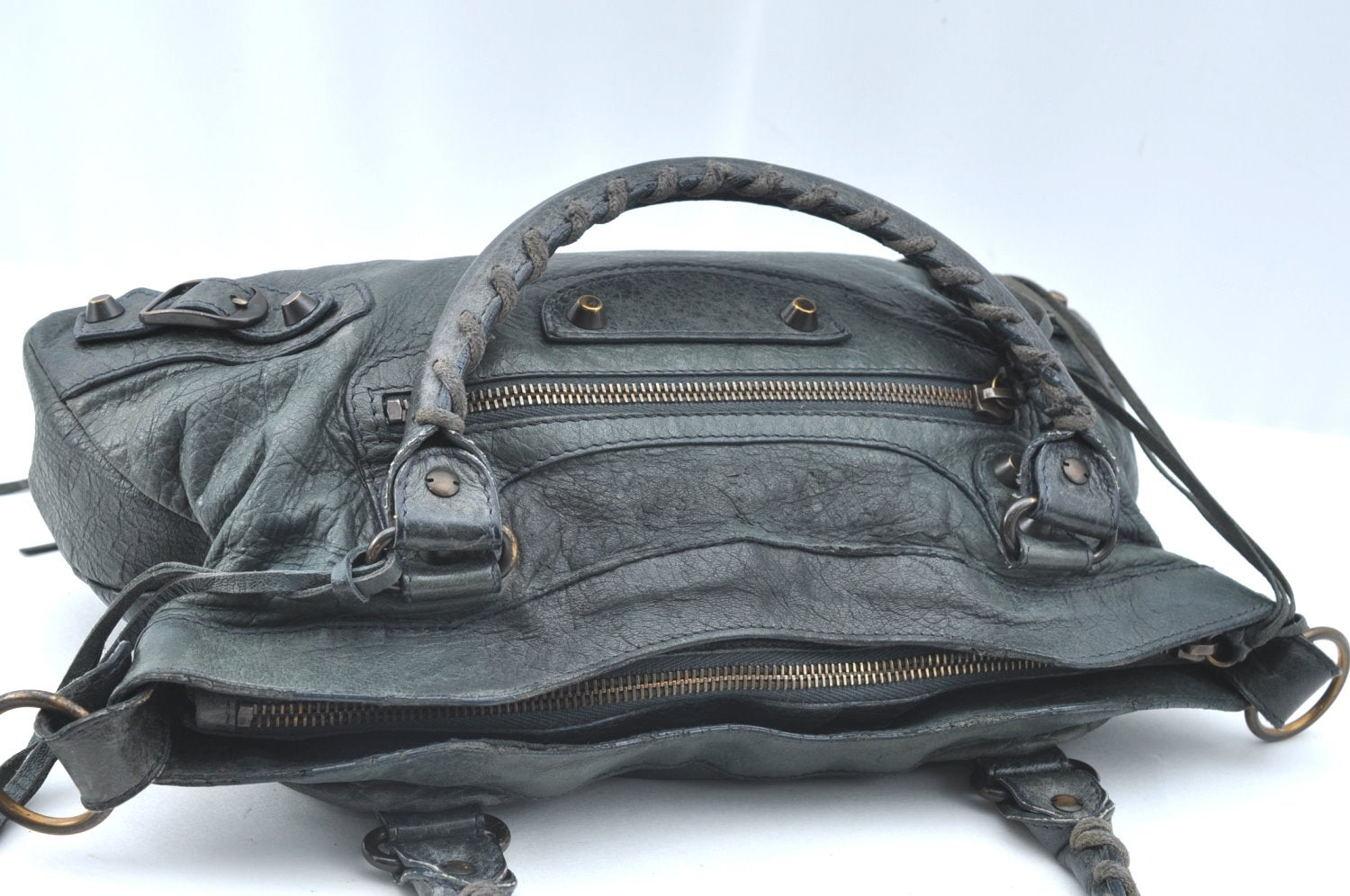 Authentic BALENCIAGA Classic The First 2Way Hand Bag Leather 103208 Green 9597G