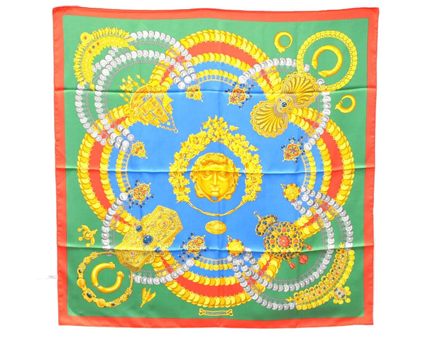 Authentic HERMES Carre 90 Scarf "KOSMIMA" Silk Red Green 9598D