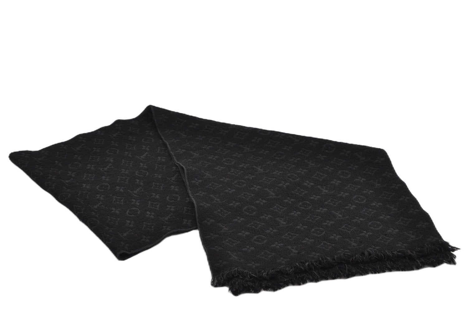 Authentic Louis Vuitton Echarpe Monogram Classic Muffler Wool M70520 Black 9599E