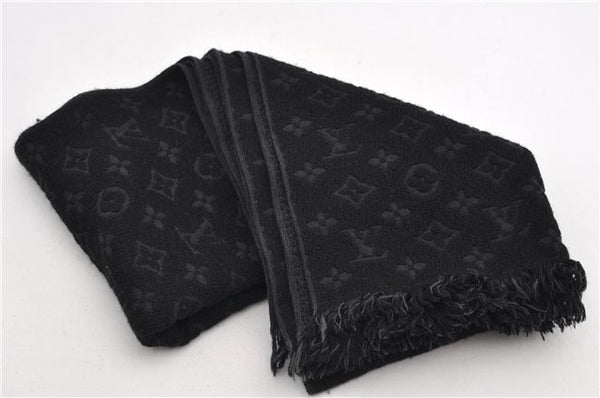 Authentic Louis Vuitton Echarpe Monogram Classic Muffler Wool M70520 Black 9599E
