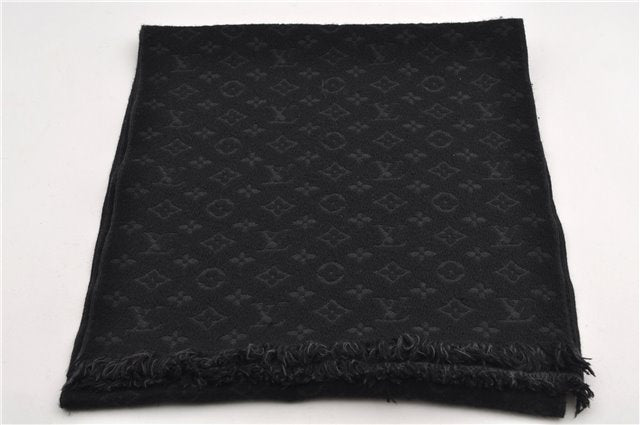 Authentic Louis Vuitton Echarpe Monogram Classic Muffler Wool M70520 Black 9599E