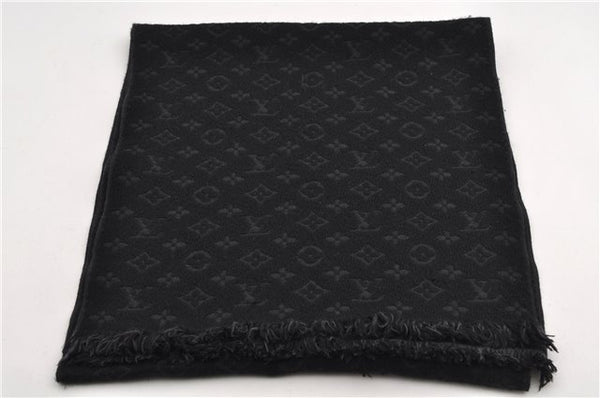 Authentic Louis Vuitton Echarpe Monogram Classic Muffler Wool M70520 Black 9599E