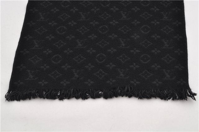 Authentic Louis Vuitton Echarpe Monogram Classic Muffler Wool M70520 Black 9599E