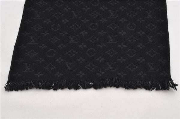 Authentic Louis Vuitton Echarpe Monogram Classic Muffler Wool M70520 Black 9599E