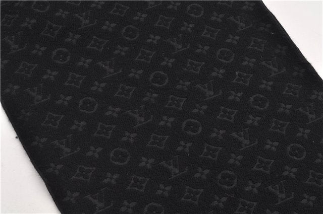 Authentic Louis Vuitton Echarpe Monogram Classic Muffler Wool M70520 Black 9599E