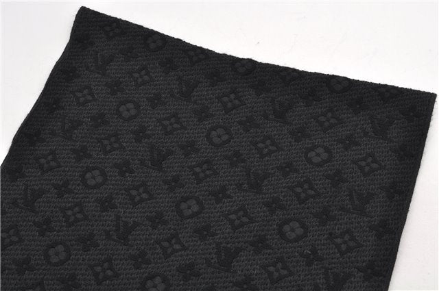 Authentic Louis Vuitton Echarpe Monogram Classic Muffler Wool M70520 Black 9599E