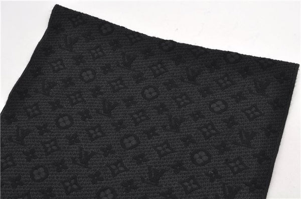 Authentic Louis Vuitton Echarpe Monogram Classic Muffler Wool M70520 Black 9599E