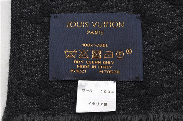 Authentic Louis Vuitton Echarpe Monogram Classic Muffler Wool M70520 Black 9599E
